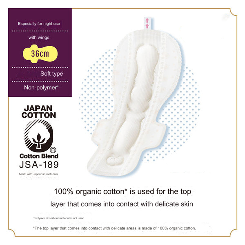 Unicharm SOFY Organic Cotton Overnight 36cm w/Wings 8pcs