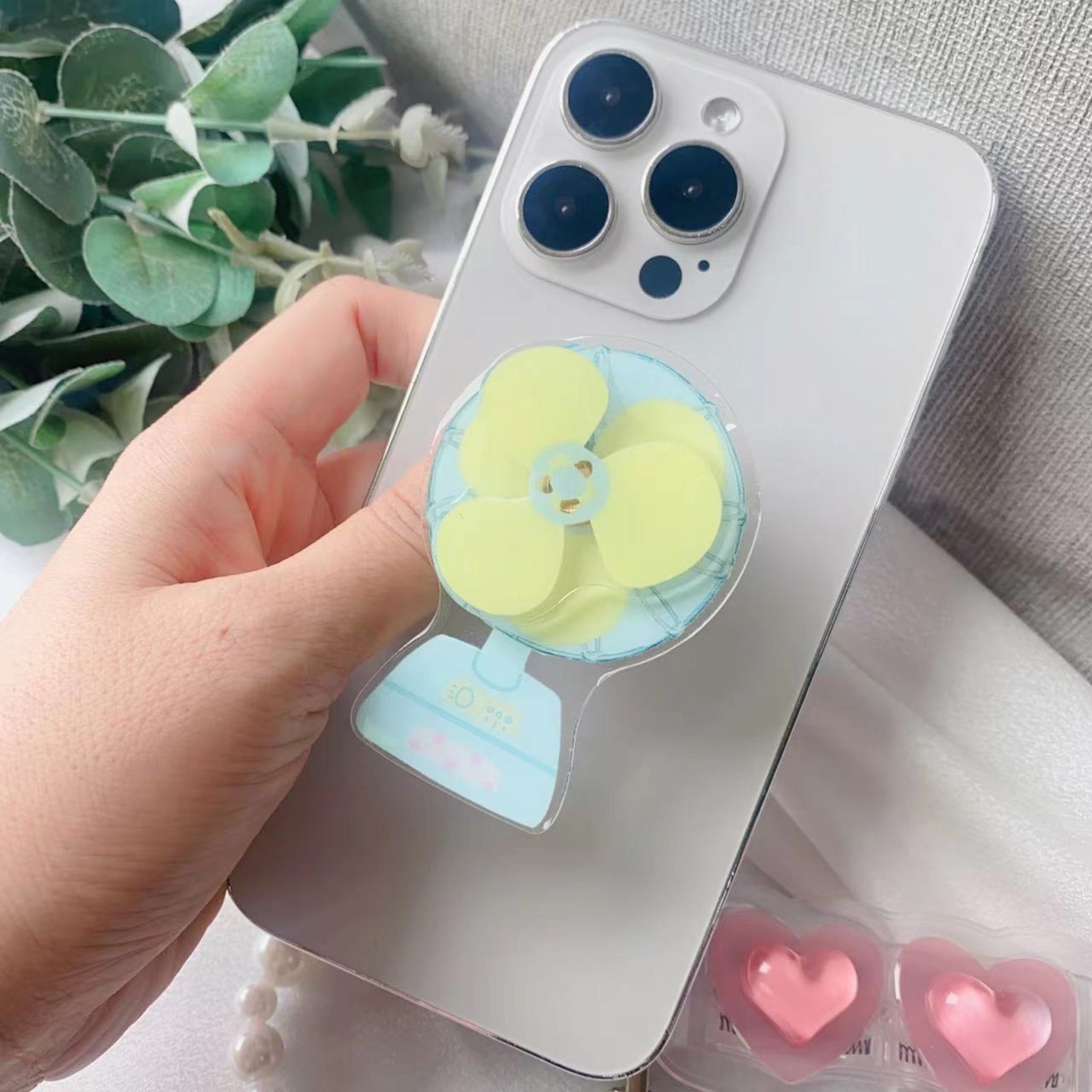 3D Rotating Mini Fan Phone Grip Stand Holder
