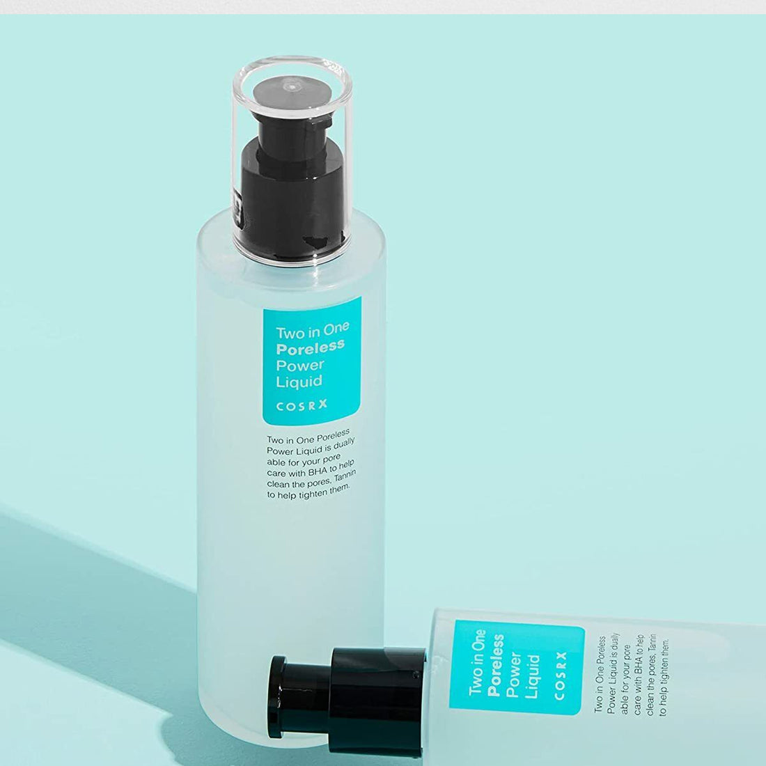 Pore-minimizing serum with BHA, Tannin, and Willow Bark Extract for instant pore control, smoothing, and cooling effects.