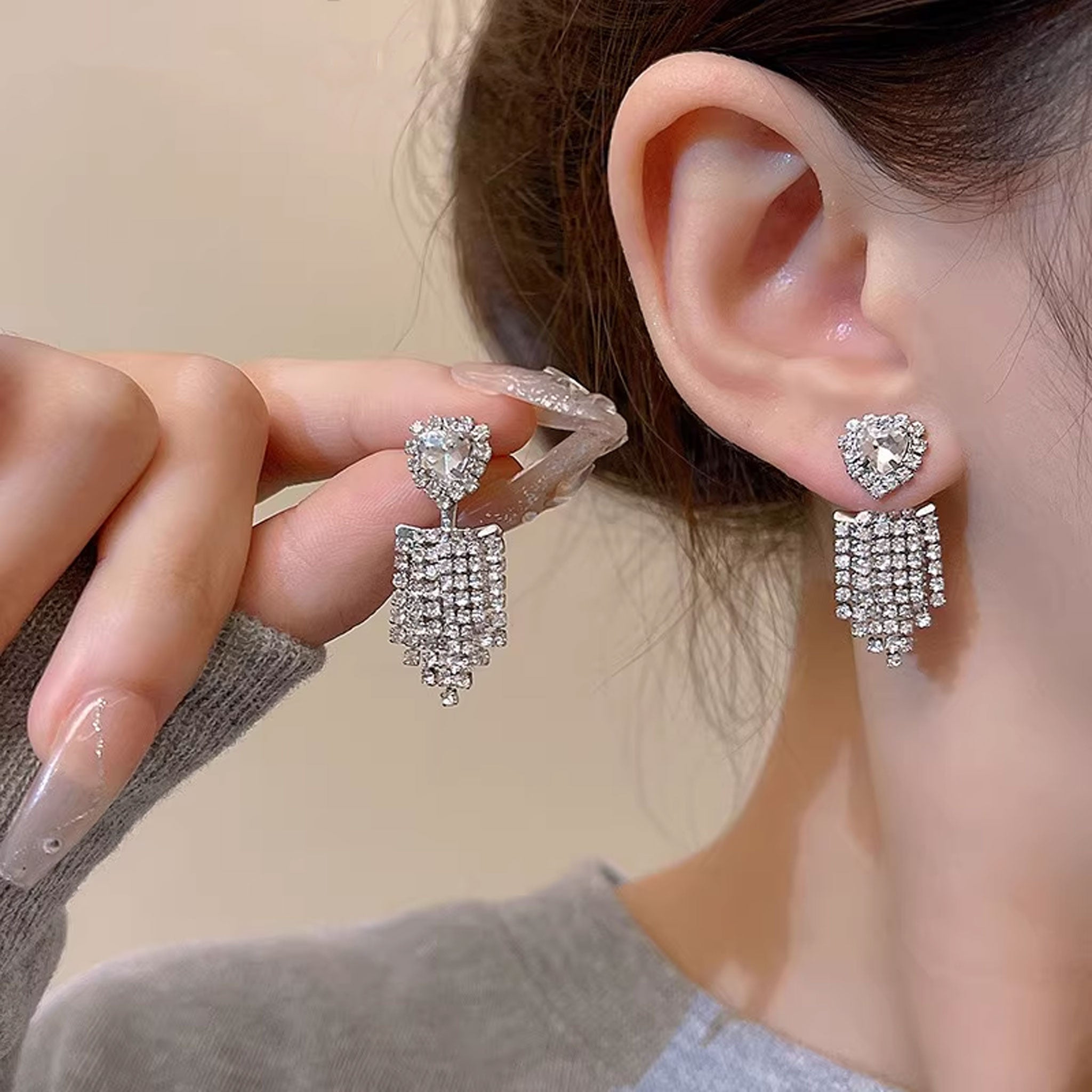 Long Tassel Heart-shaped Earrings 1pair