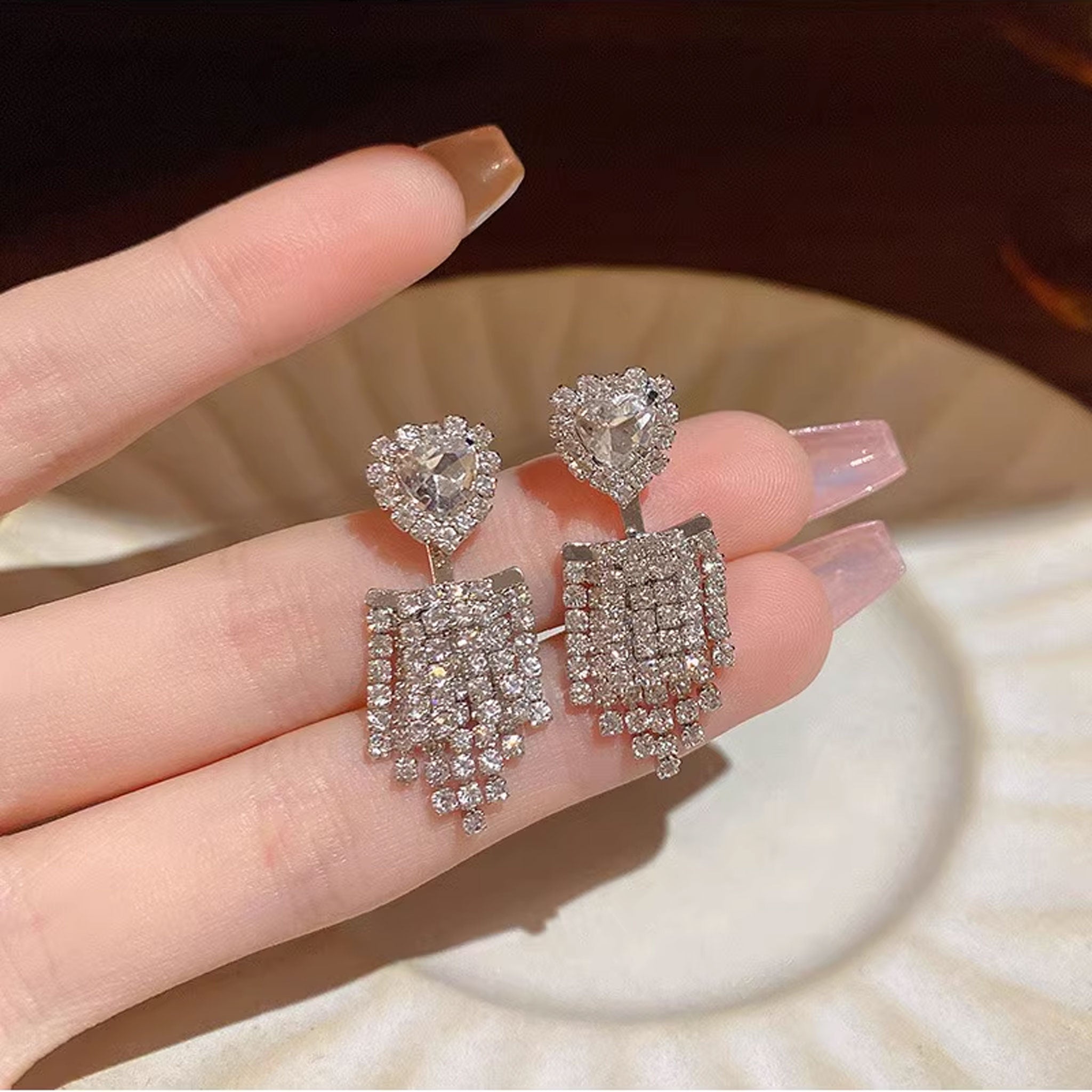 Long Tassel Heart-shaped Earrings 1pair