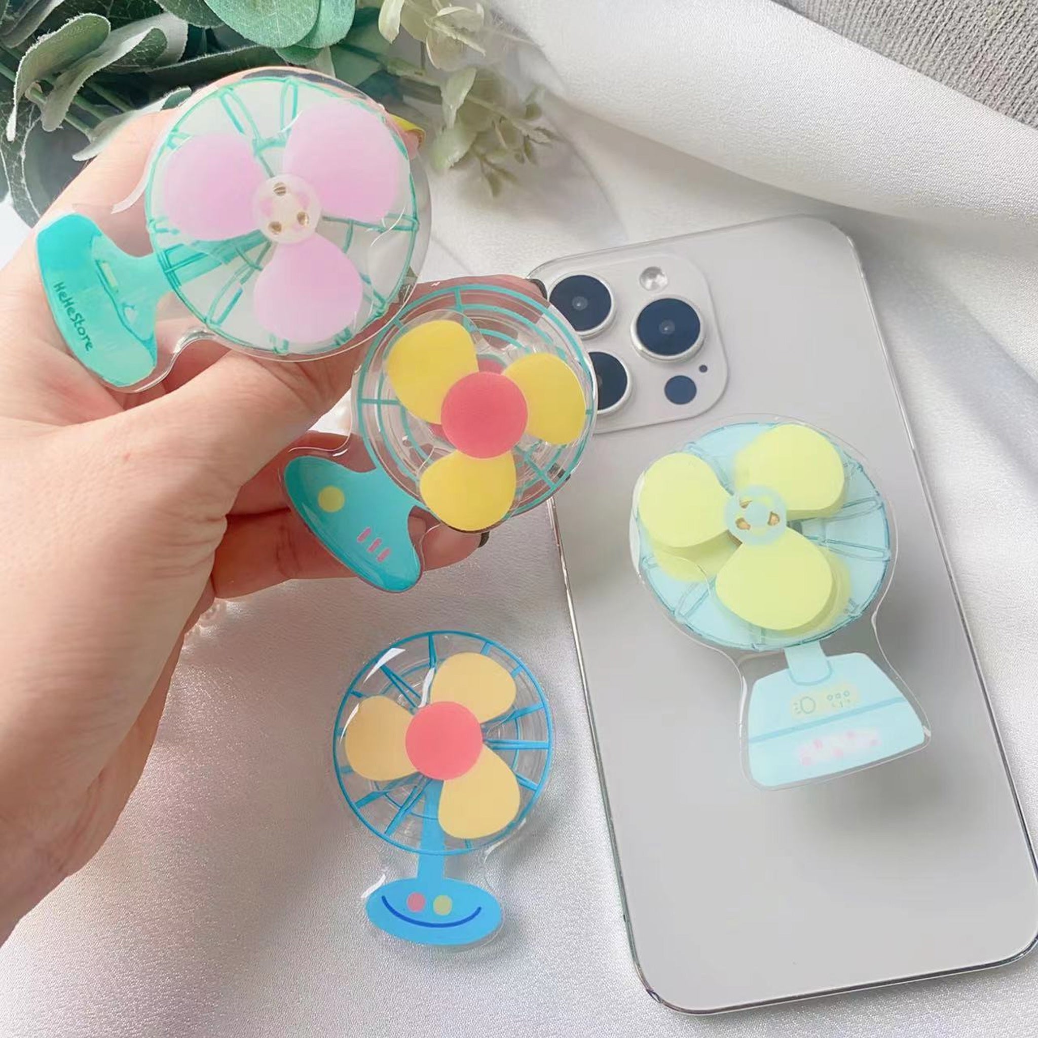 3D Rotating Mini Fan Phone Grip Stand Holder