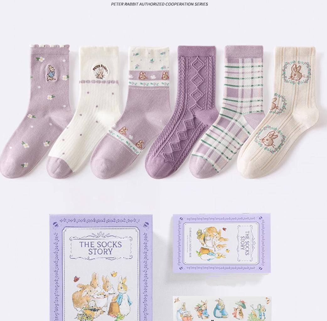 Caramella &amp; Peter Rabbit The Socks Story Box Purple Color 6 pairs