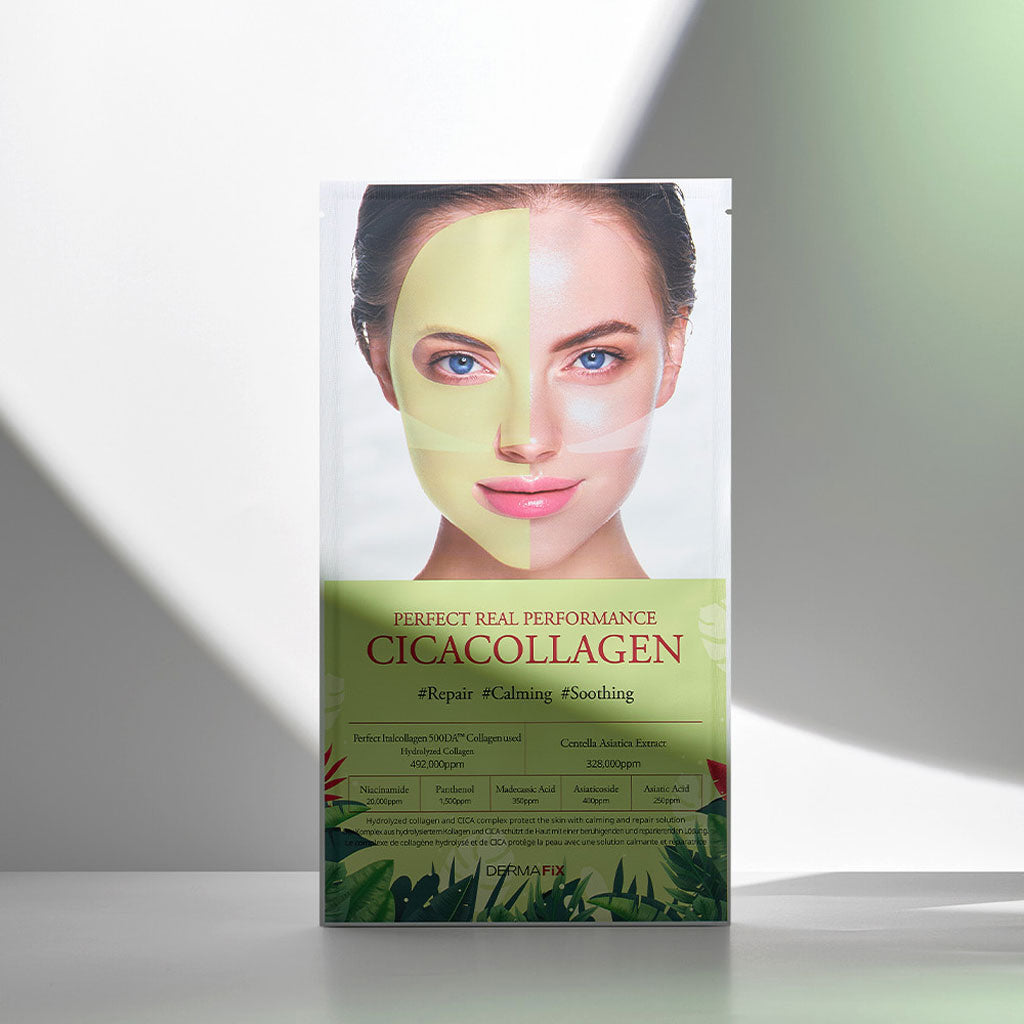 Korean Collagen Cica mask for hydration, acne reduction, and soothing sensitive skin.