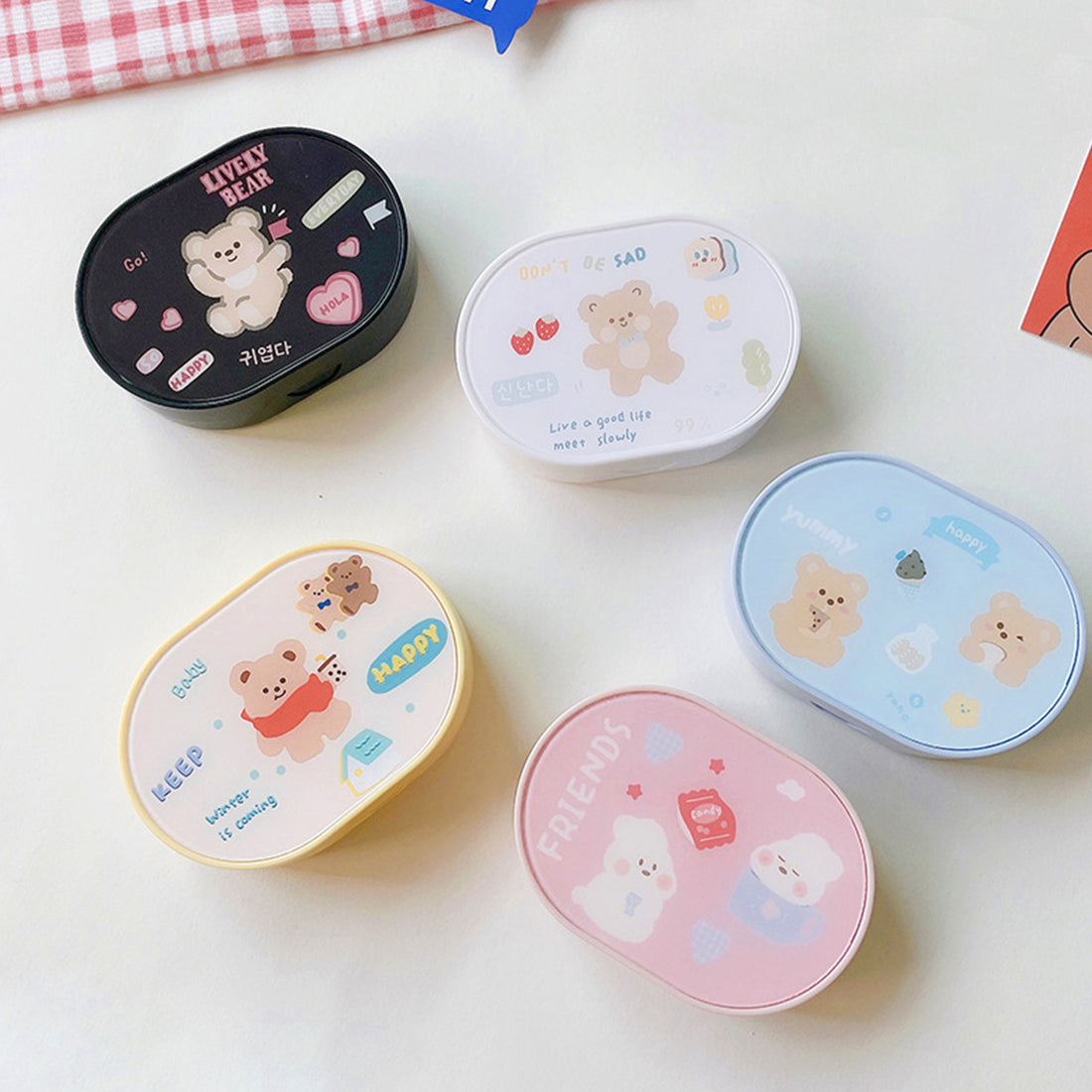 Cartoon Bear Elliptical Contact Lens Case