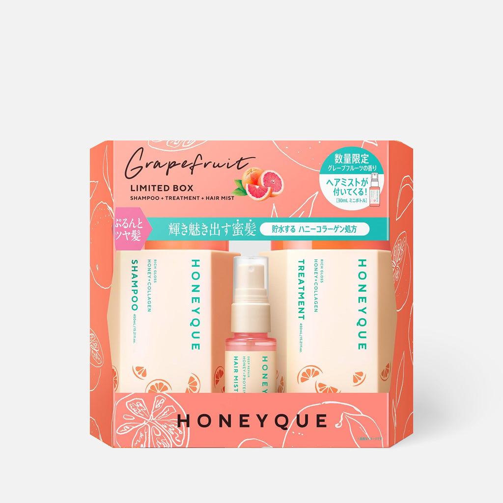 HONEYQUE 限定葡萄西柚柠檬蜂蜜保湿护发套装 450ml+450ml+30ml