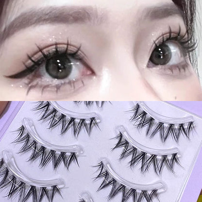 Ultra-fine, full-strip false eyelashes with a dense, slightly messy appearance for a natural Thai-style makeup look, reusable and lightweight.