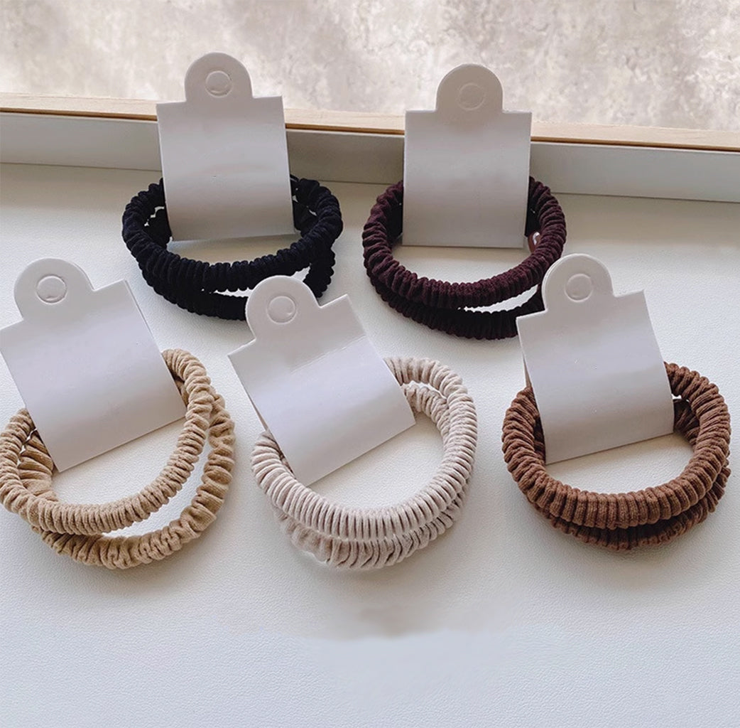 Milk Coffee Brown Elastic Pleated Scrunchie 2 pcs