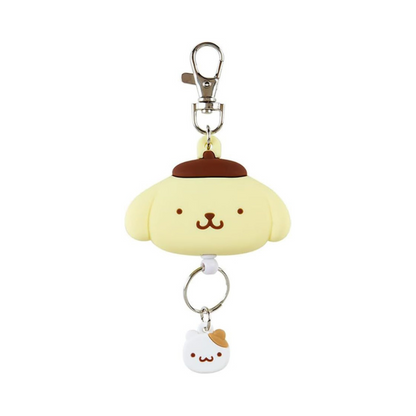 It is a whimsical and functional accessory designed to keep keys or small items easily accessible while showcasing the beloved Sanrio characters.  Pompompurin.