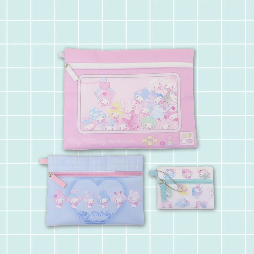 Celebrate 50 years of Sanrio with the this cute Pouch Set featuring My Melody. 3 sizes bag in a set.
